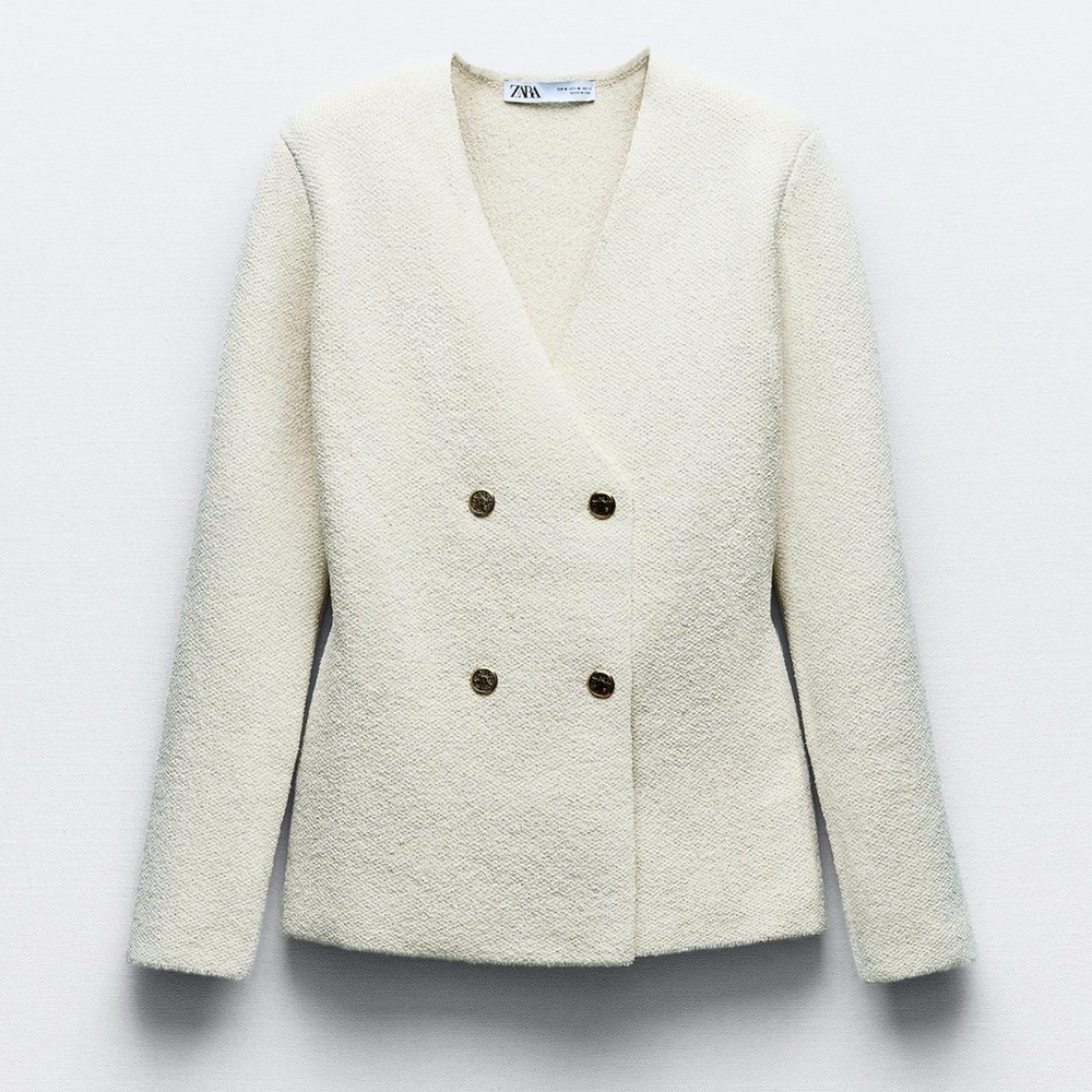 NWT ZARA PEPLUM KNIT BLAZER IN ECRU SIZE M